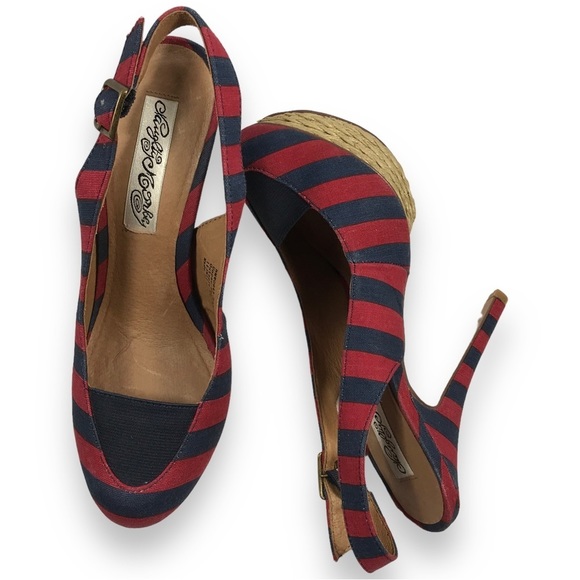 Monkey Overboard Womens Striped Canvas Espadrille Platform Red Blue Sz 7 - Picture 3 of 16